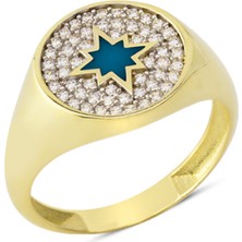 Harem Altın 14 Ayar Altın Mavi Kutup Yıldızı Yüzük YZK094B
