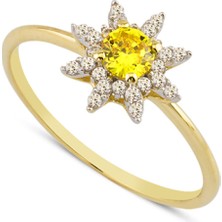 Harem Altın 14 Ayar Altın Sarı Taşlı Çiçek Yüzük YZK021