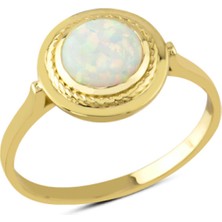 Harem Altın 14 Ayar Altın Beyaz Yuvarlak Taş Çerçeveli Yüzük YZK102