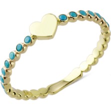 Harem Altın 14 Ayar Altın Kalpli Mavi Mini Taşlı Yüzük YZK109C