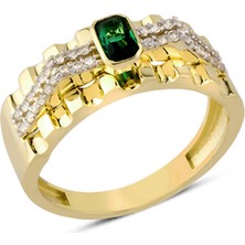 Harem Altın 14 Ayar Altın Yeşil Taşlı Fantezi Yüzük YZK124A