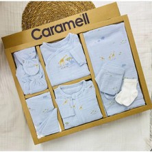 Caramell Hastane Çıkışı 10 Lu Yazlık Özel Üretim Safari  (Zürafa ) Desenli Müslin Mavi ve Ekru// 2126