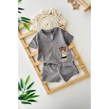 Miniğimin Cicileri Bear Panç Işleme Erkek Bebe Yumuşak kotlu takım - Gri