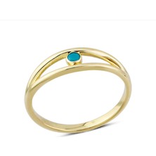 Harem Altın 14 Ayar Altın Tek Mavi Taşlı Yüzük YZK179