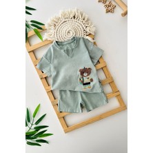 Miniğimin Cicileri Bear Panç Işleme Erkek Bebe Yumuşak kotlu takım - Yeşil