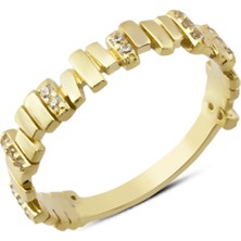 Harem Altın 14 Ayar Altın Yan Taşlı Dikdörtgen Yüzük YZK260