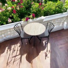 Bambeds Mobilya 70 x 70 Trevertan Yuvarlak Balkon Masa Ahtapot Ayak Güneş Sandalye 2 Adet