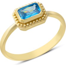 Harem Altın 14 Ayar Altın Mavi Taşlı Yüzük YZK387