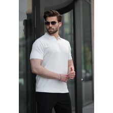 Beyaz Polo Yaka Triko Erkek Tişört E7417