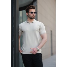 Bej Polo Yaka Triko Erkek Tişört E7417