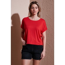 Fashion Friends Comfort Fit Bisiklet Yaka Bluz Bayan Bluz 25Y0519K1