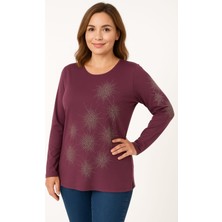 Kolları ve Kendi Taş Işlemeli Anne Penye Bluz Açık Gülkurusu