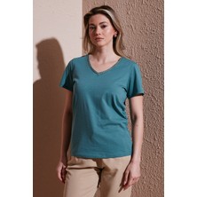 Fashion Friends  Pamuk Regular Fit V Yaka T Shirt Bayan T Shirt 25Y0478K1