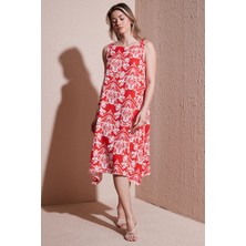 Fashion Friends Regular Fit Bisiklet Yaka Kolsuz Volanlı Elbise Bayan Elbise 25Y0630K1