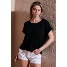 Fashion Friends Comfort Fit Bisiklet Yaka Bluz Bayan Bluz 25Y0519K1