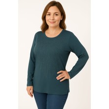 Kolları ve Kendi Taş Işlemeli Anne Penye Bluz Yeşil