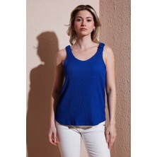 Fashion Friends Standart Fit V Yaka Büzgülü Kalın Askılı Bluz Bayan Bluz 25Y0513K1