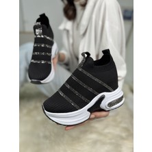 Günlük Triko Kadın Sneaker Gizli Topuk Taşlı Oval Burun Rahat Kalıp Nefes Alabilen Spor Ayakkabı 271