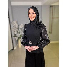 CLİO ORGANZE KOLLU ŞİFON ETEKLİ KEMERLİ TAKIM