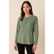 Fitilli Düğme Detaylı Anne Bluz Yeşil