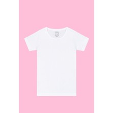 Kız Çocuk Fanila Tişört Kısa Kollu Beyaz %100 Pamuk Ribana