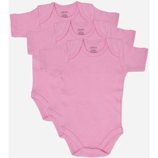 %100 Organik Pamuk 3'lü Pembe Kısa Kollu Bebek Çıtçıtlı Zıbın Body