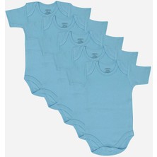 %100 Organik Pamuklu Mavi Kısa Kollu Bebek Body 5'li Paket