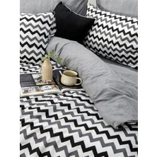 Uykulife  Siyah Zikzak Desenli Çift Kişilik Lastikli Çarşaflı Nevresim Takımı