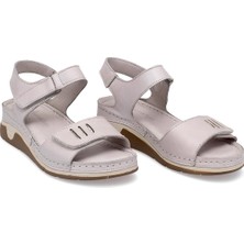 Ayakkabı Fuarı Elit RhmM-22 Kadın Hakiki Deri Ortopedik Düz Sandalet Gri