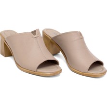 Ayakkabı Fuarı Elit Koc22-10 Kadın Hakiki Deri Topuklu Terlik Bej