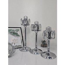 Kristal Cam Detaylı 3’lü Piramit Şamdan