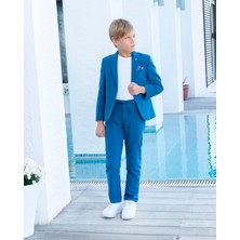 Butik Happy Kids Erkek Çocuk Indigo Takım Elbise Keten Spor Takım Ceket Pantolon Tişort 3-14 Yaş