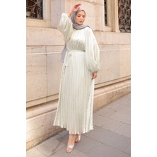 İmaj Butik Mint Bel Kuşaklı Balon Kol Piliseli Elbise