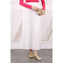 İmaj Butik Ekru Bel Lastikli Piliseli Etek