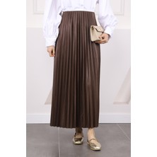 İmaj Butik Kahverengi Bel Lastikli Piliseli Etek