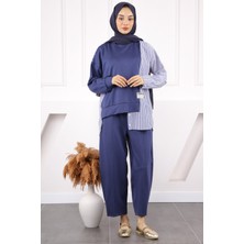 İmaj Butik İndigo Gömlek Garnili Modal Tunik Pantolonlu Takım