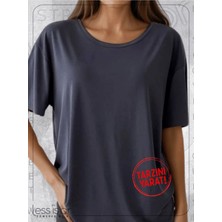 Koyu Gri Füme Antrasit Lazer Kesim Basic Tshirt