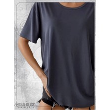 Koyu Gri Füme Antrasit Lazer Kesim Basic Tshirt