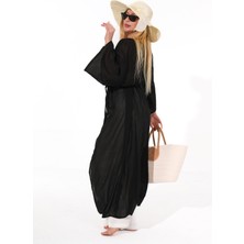 Kadın Siyah Kimono – %100 Viskon Kumaş – Yazlık Hafif – Plaj ve Günlük Kullanım