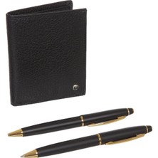 35 Mat Siyah Altın Kalem Seti Komfort Cüzdan Siyah