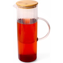 Mcreative 1000 ml Bambu Kapaklı Line Borosilikat Cam Yağlık & Sürahi - Şık, Dayanıklı ve Sağlıklı Saklama Çözümü 8 cm x 20 cm