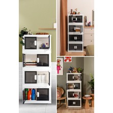 Özgen Portatif Istiflenebilir Çok Amaçlı Tekerlekli Kapaklı 4 Lü Mutfak Banyo Ev Düzenleyici Beyaz