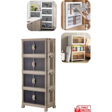 Emayhome Çok Amaçlı Kapaklı Portatif Istiflenebilir Tekerlekli Organizer Dolap 4 Lü Cappuccino