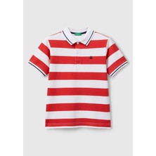 United Colors Of Benetton Erkek Çocuk Kırmızı Mix Çizgili Logo Işlemeli Polo T-Shirt