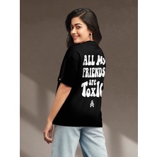 Modasize Baskılı Oversize T-Shirt - Siyah