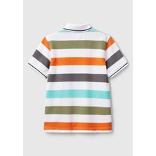 United Colors Of Benetton Erkek Çocuk Turuncu Mix Çizgili Logo Işlemeli Polo T-Shirt