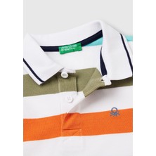 United Colors Of Benetton Erkek Çocuk Turuncu Mix Çizgili Logo Işlemeli Polo T-Shirt