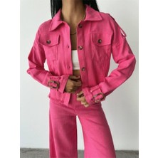 Modasize Keten Püskül Detaylı Gömlek-Pantolon Takım - Fuşya
