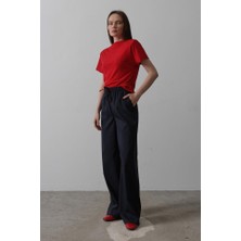 Modasize Beli Lastikli Bol Paça Pantolon - Lacivert
