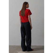 Modasize Beli Lastikli Bol Paça Pantolon - Lacivert